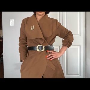 🆕 Cognac brown mid length belted waterfall coat